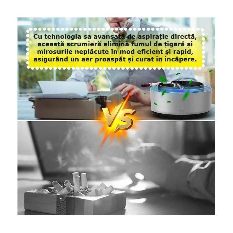 Scrumieră Inteligentă fără Fum cu Oprire Automată – Portabilă, Funcționează pe Baterii AA