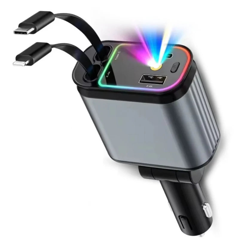 Încărcător Auto Rapid 4-in-1 cu Cablu Retractabil + LED Stele Plafon
