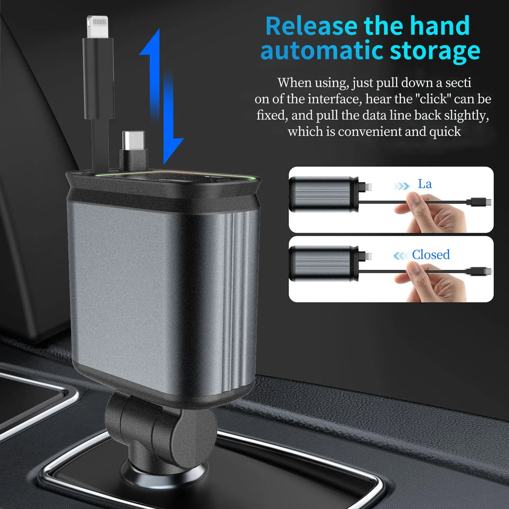 Încărcător Auto Rapid 4-in-1 cu Cablu Retractabil + LED Stele Plafon