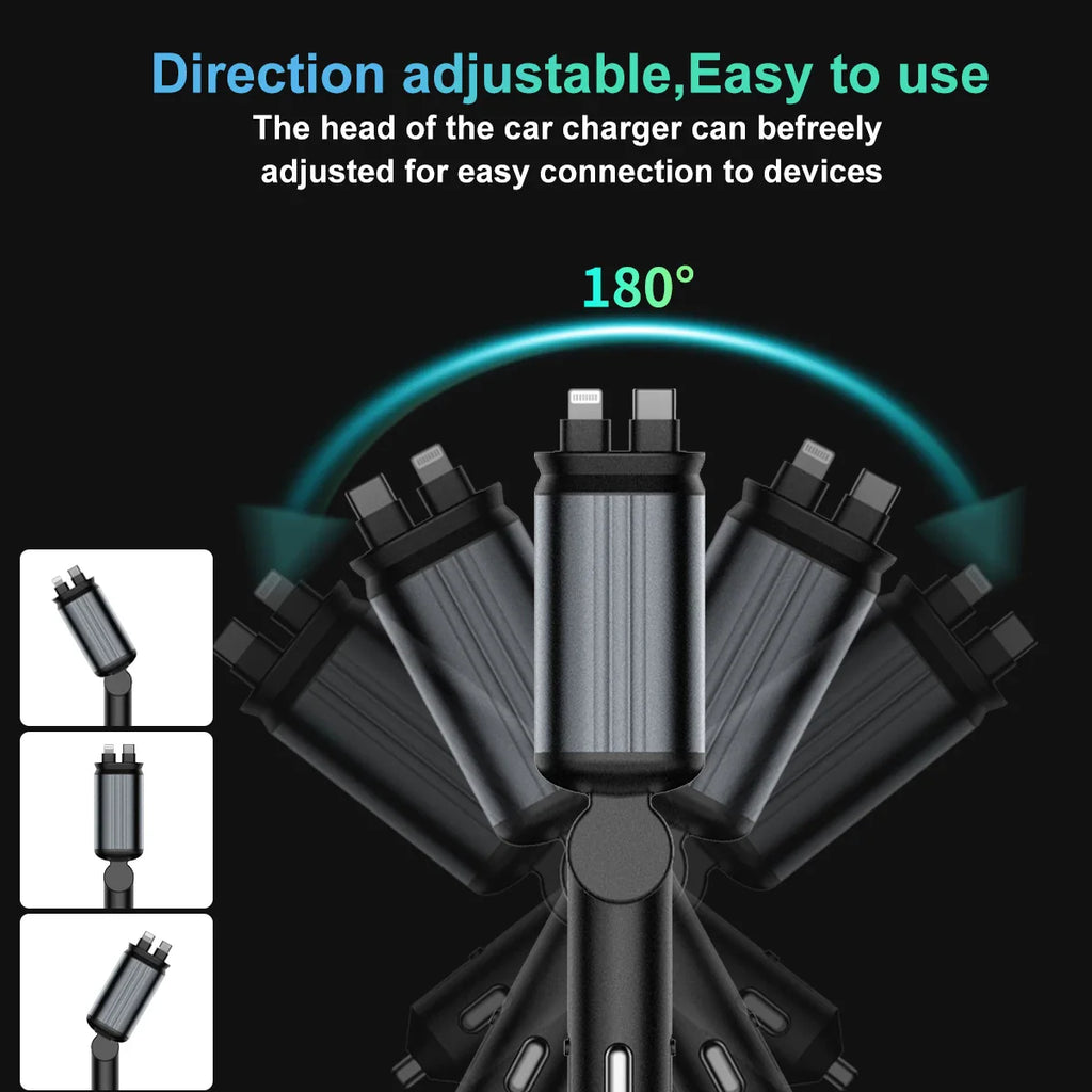 Încărcător Auto Rapid 4-in-1 cu Cablu Retractabil + LED Stele Plafon