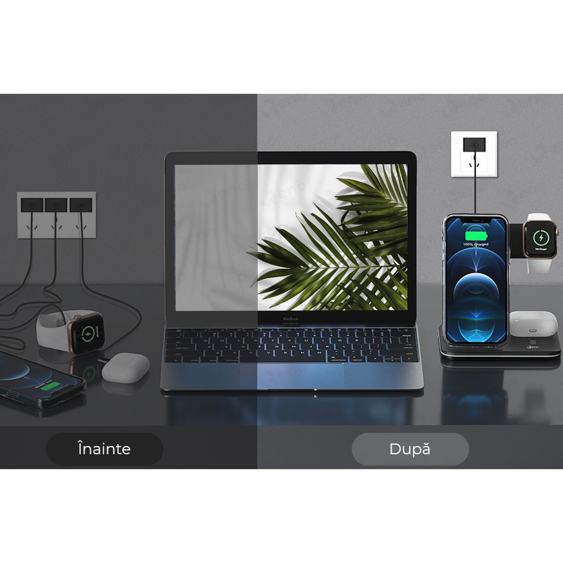 Încărcător Wireless 3-în-1 15W Rapid – Pentru Telefon, Ceas și Căști