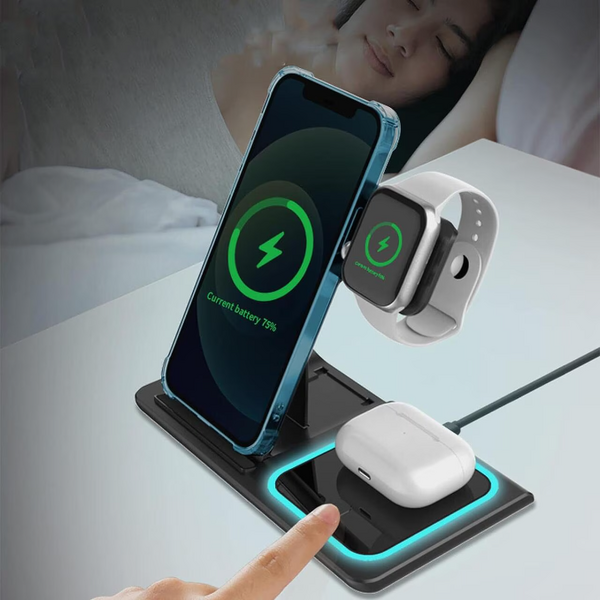 Încărcător Wireless 3-în-1 15W Rapid – Pentru Telefon, Ceas și Căști
